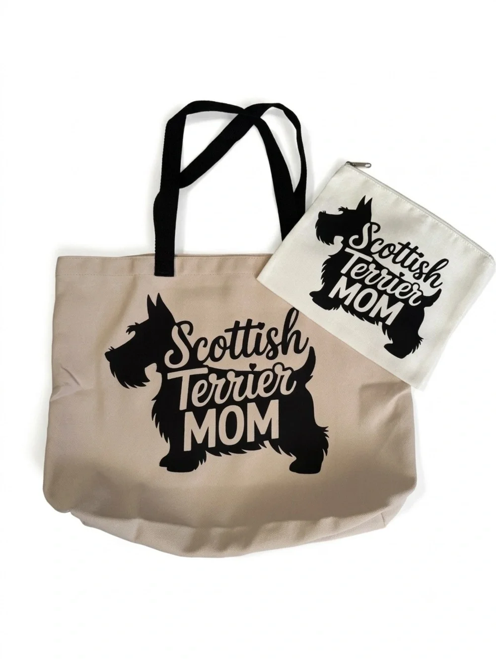 Scottish Terrier Mom Gift set - Beige Tote Bag & zipper pouch